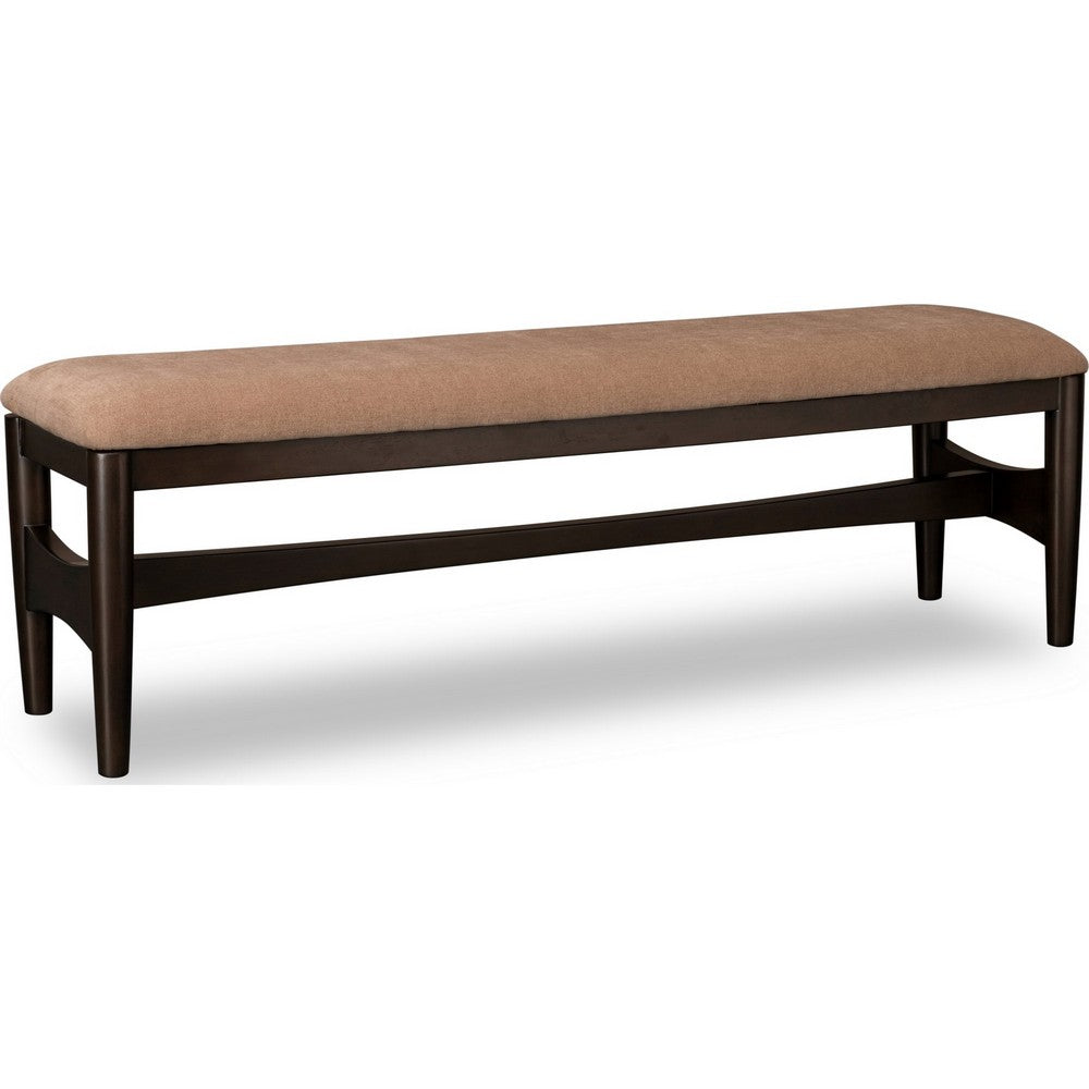 Kevin Dining Bench with Porcini Chenille Fabric, Minx Brown Wood 60 Inch-BM355022