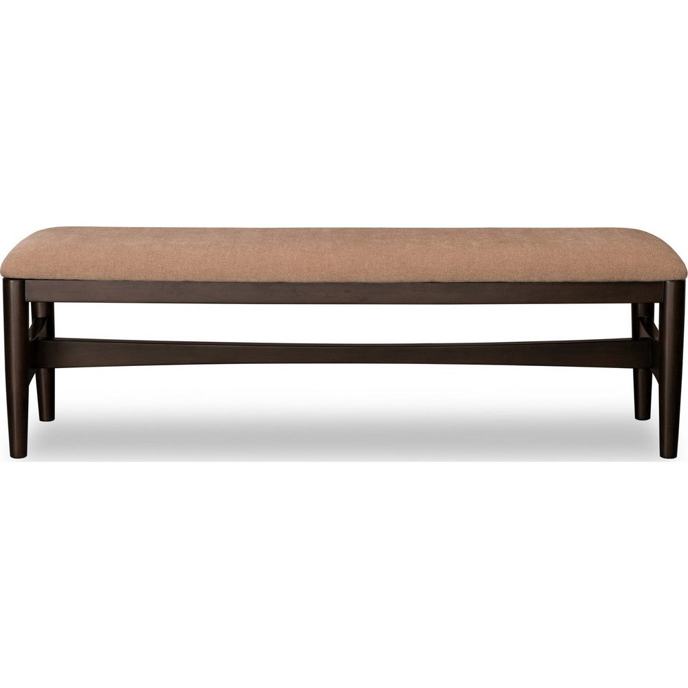 Kevin Dining Bench with Porcini Chenille Fabric, Minx Brown Wood 60 Inch-BM355022