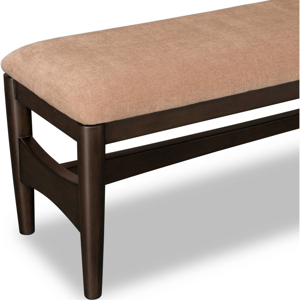 Kevin Dining Bench with Porcini Chenille Fabric, Minx Brown Wood 60 Inch-BM355022