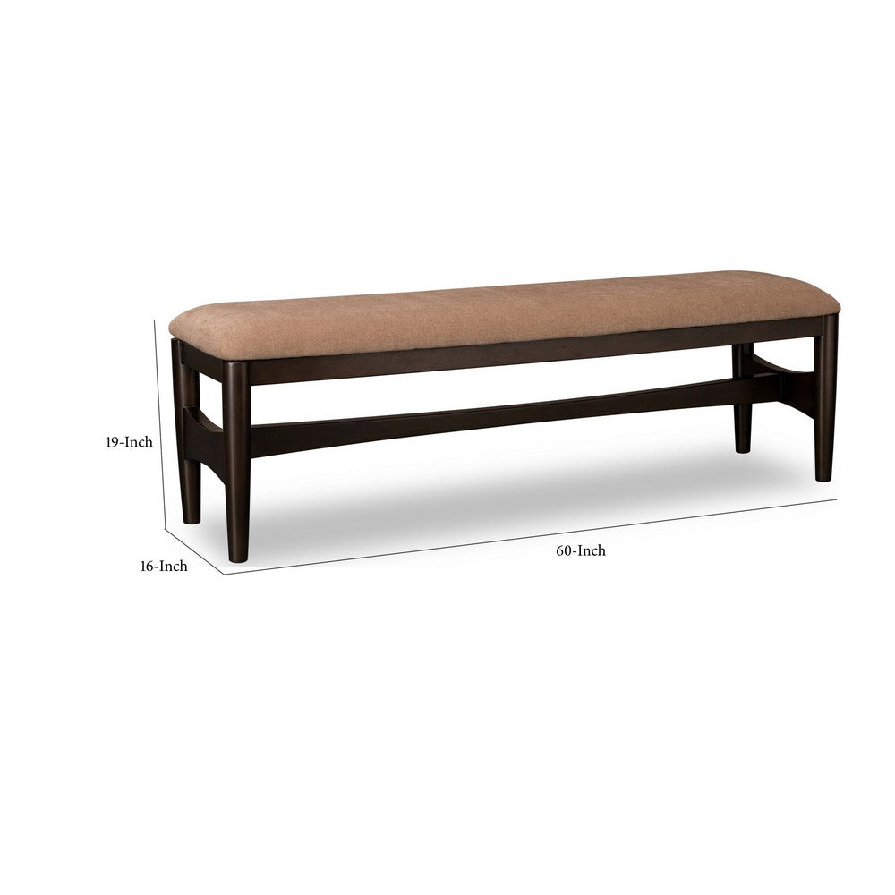 Kevin Dining Bench with Porcini Chenille Fabric, Minx Brown Wood 60 Inch-BM355022