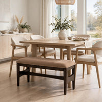 Kevin Dining Bench with Porcini Chenille Fabric, Minx Brown Wood 60 Inch-BM355022