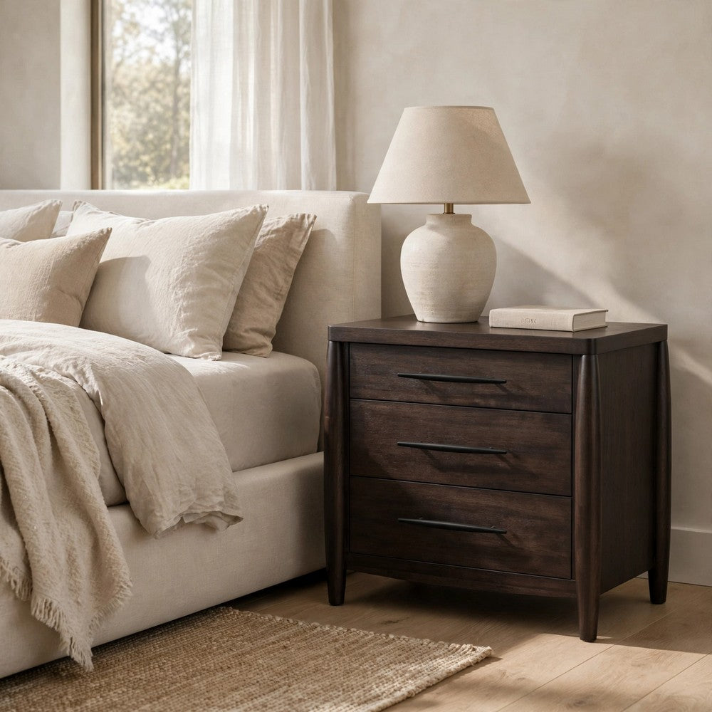 Kevin Nightstand with 3 Drawers, Cord Management, Minx Acacia Wood-BM355025