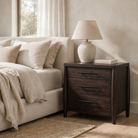 Kevin Nightstand with 3 Drawers, Cord Management, Minx Acacia Wood-BM355025