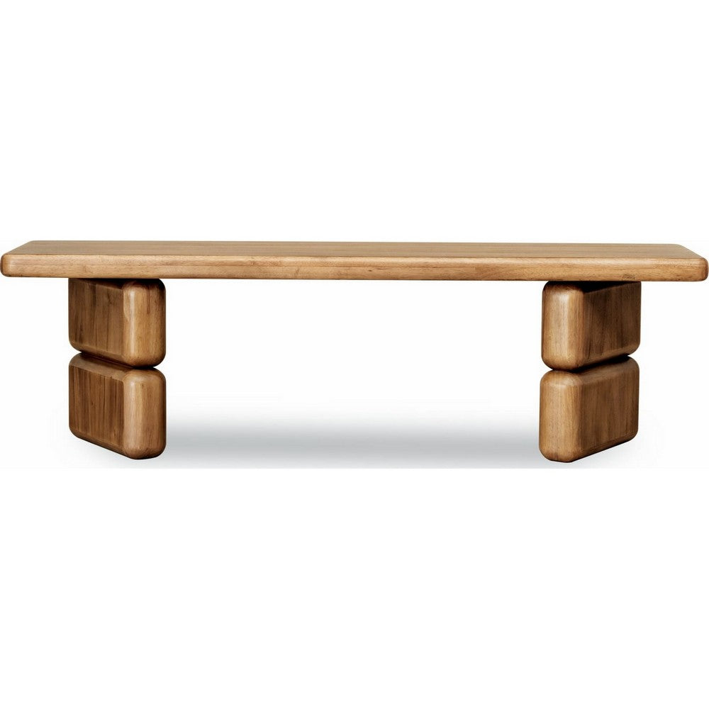 Carly Dining Bench with Block Feet, Lioness Finish Acacia Wood 60 Inch-BM355035