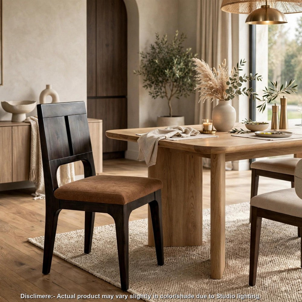 Rissa Dining Chair with Slit Back, Brown Sheepskin Fabric, Jaguar Wood-BM355039