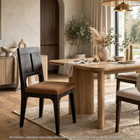 Rissa Dining Chair with Slit Back, Brown Sheepskin Fabric, Jaguar Wood-BM355039