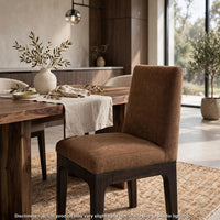 Rissa Dining Chair, Pineapple Brown Chenille Fabric, Acacia Wood-BM355040