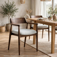 Amery Dining Armchair with Linen Fabric Seat, Honey Date Mango Wood-BM355044
