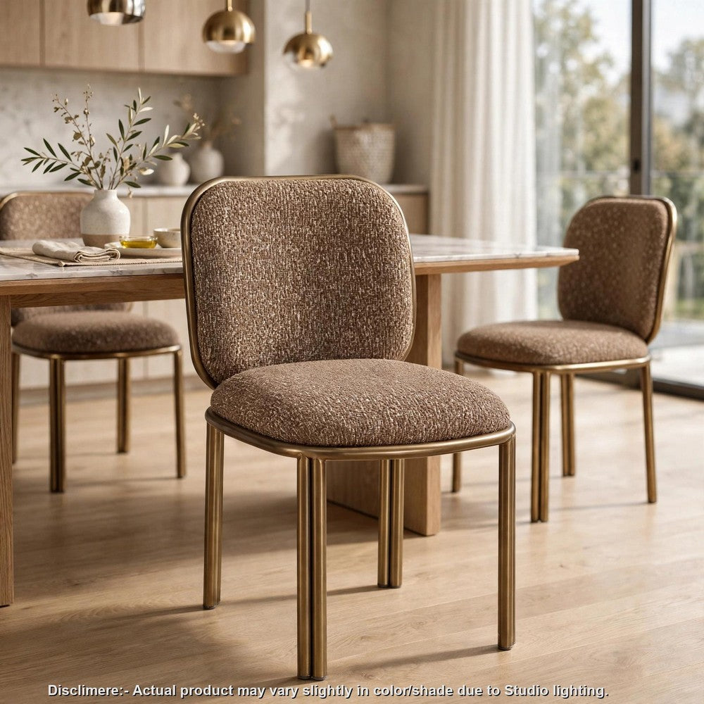 Marco Dining Chair with Brushed Golden Steel Legs, Giraffe Chenille-BM355046