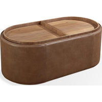 Yena Coffee Table, Reversible Tray Tops, Walnut Wood, Faux Leather 46 Inch-BM355052