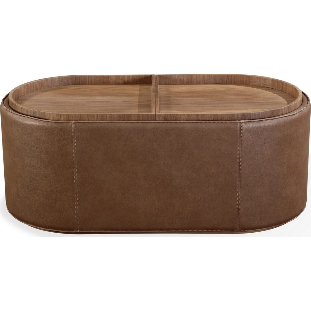 Yena Coffee Table, Reversible Tray Tops, Walnut Wood, Faux Leather 46 Inch-BM355052