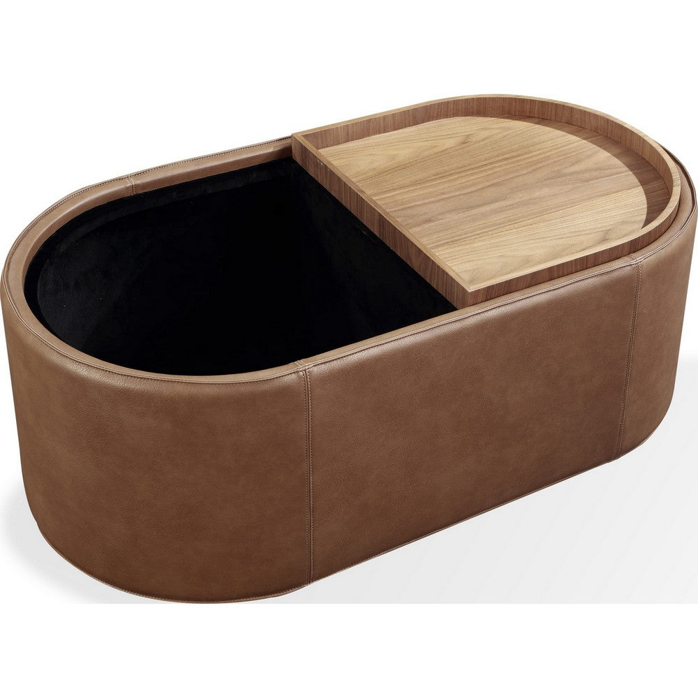 Yena Coffee Table, Reversible Tray Tops, Walnut Wood, Faux Leather 46 Inch-BM355052