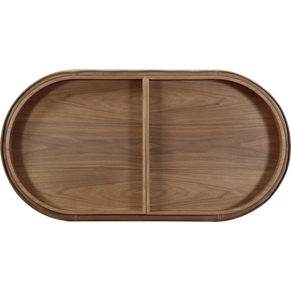 Yena Coffee Table, Reversible Tray Tops, Walnut Wood, Faux Leather 46 Inch-BM355052