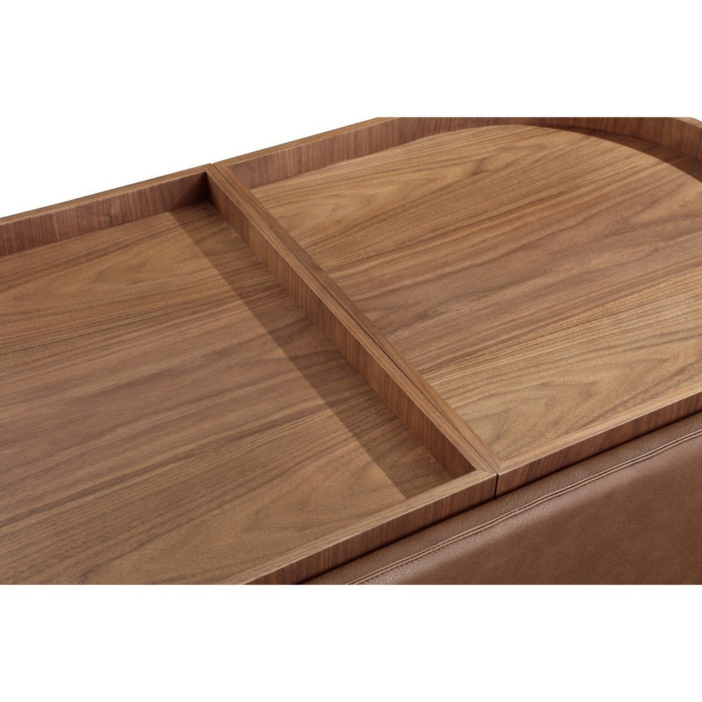 Yena Coffee Table, Reversible Tray Tops, Walnut Wood, Faux Leather 46 Inch-BM355052