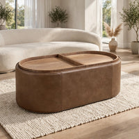 Yena Coffee Table, Reversible Tray Tops, Walnut Wood, Faux Leather 46 Inch-BM355052