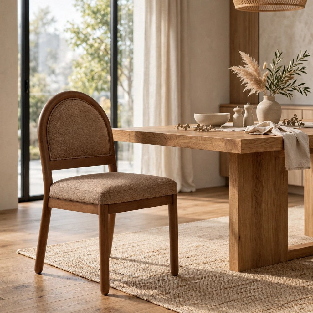 Asher Dining Chair, Arch Back, Solid Wood, Wheat Bread Linen-BM355062