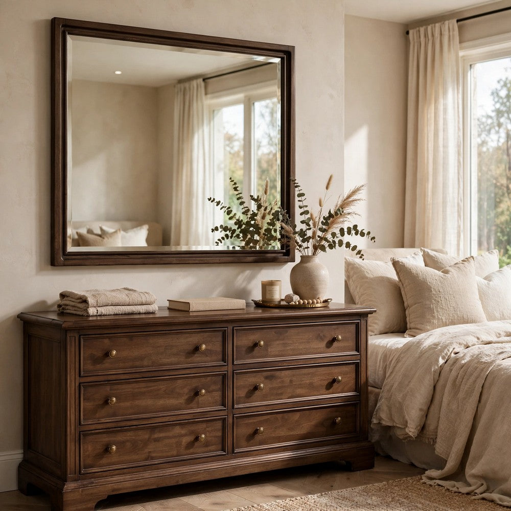 Carlos Traditional Accent Dresser Mirror, Pecan Brown Framed Wood 36x40-BM355069