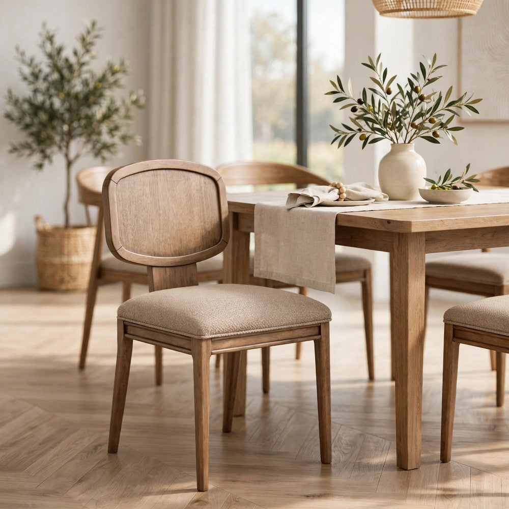 Carlos Dining Chair, Turned Legs, Chenille Fabric, Brown Mango Wood-BM355077