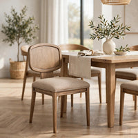 Carlos Dining Chair, Turned Legs, Chenille Fabric, Brown Mango Wood-BM355077