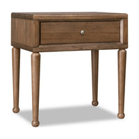 Hoa Bedside Nightstand, 1 Drawer with Bronze Steel Knob, Brown Rubberwood-BM355089