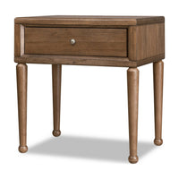 Hoa Bedside Nightstand, 1 Drawer with Bronze Steel Knob, Brown Rubberwood-BM355089