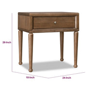 Hoa Bedside Nightstand, 1 Drawer with Bronze Steel Knob, Brown Rubberwood-BM355089