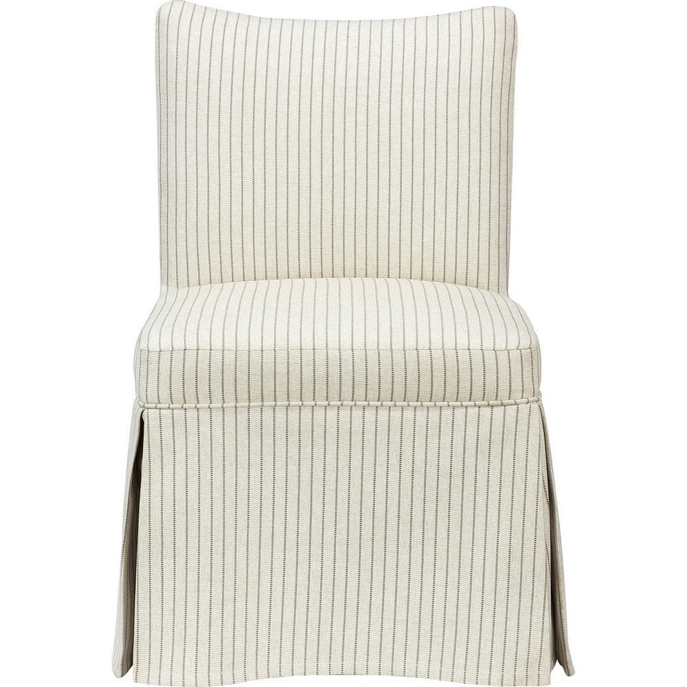 Kyro Skirted Dining Chair, Parsons Back, Foam Fill Striped Ivory Chenille-BM355101
