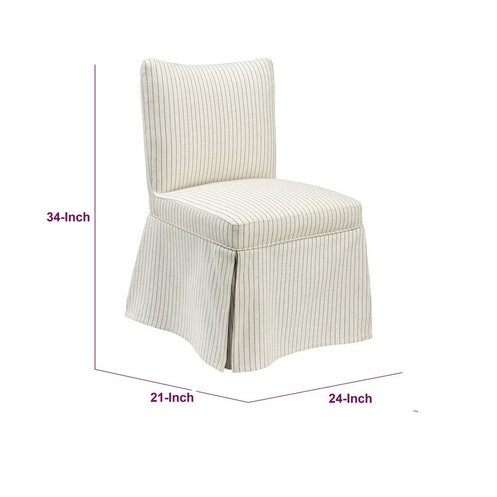 Kyro Skirted Dining Chair, Parsons Back, Foam Fill Striped Ivory Chenille-BM355101