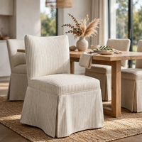 Kyro Skirted Dining Chair, Parsons Back, Foam Fill Striped Ivory Chenille-BM355101