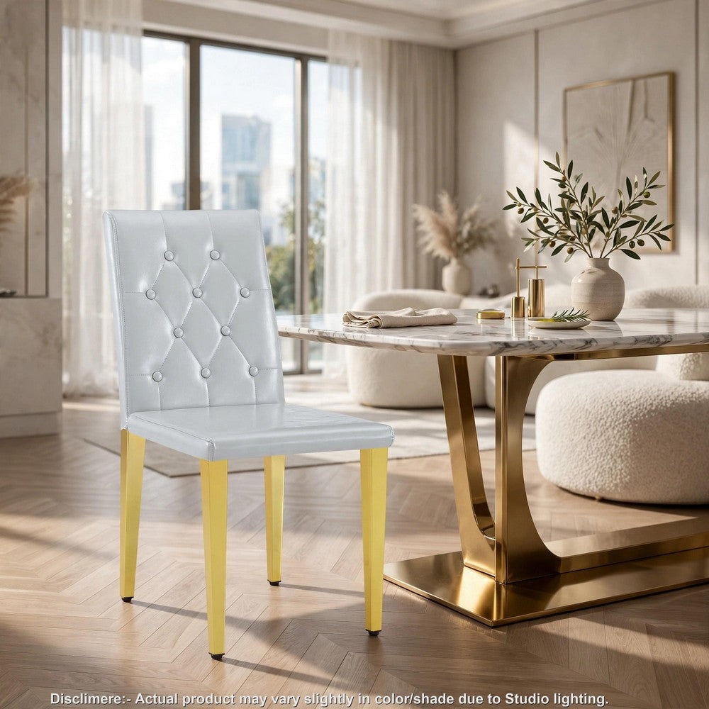 Reeva Dining Chairs with Gold Metal Legs, Set of 4, Gray Faux Leather - BM355107