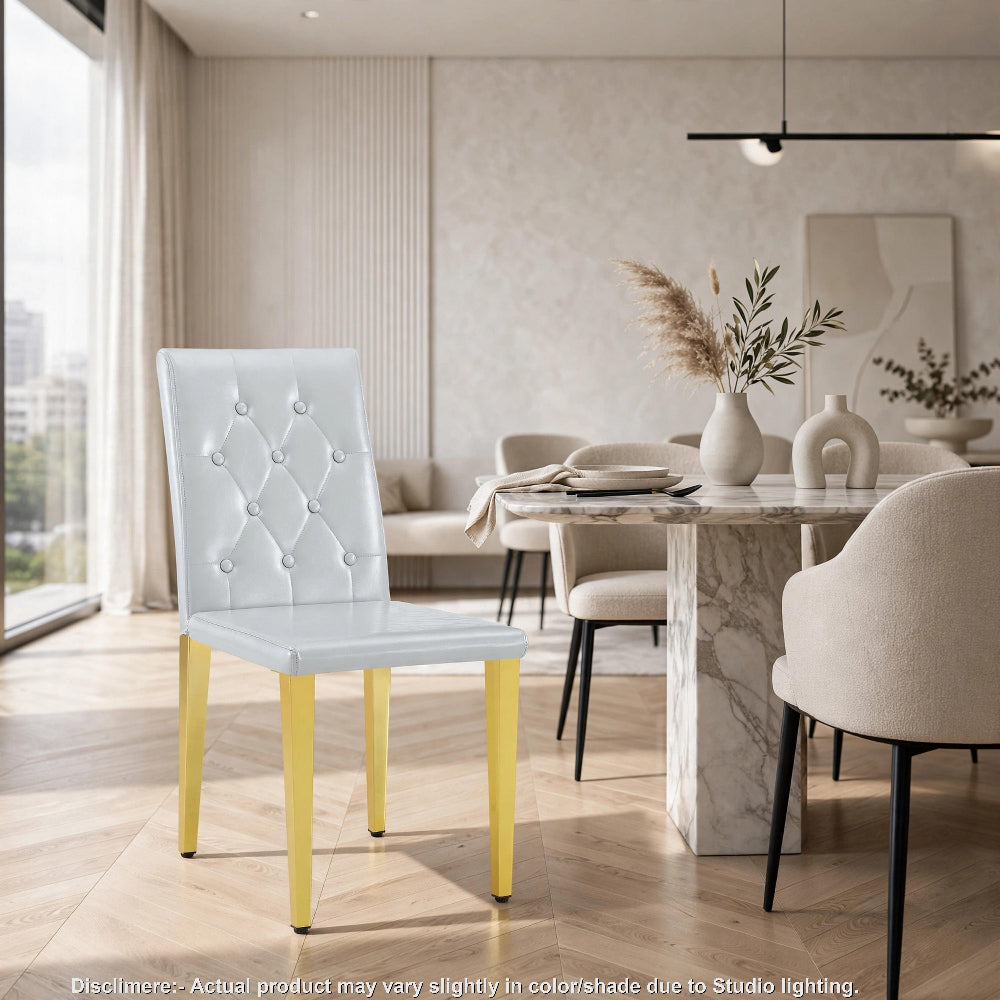 Reeva Dining Chairs with Gold Metal Legs, Set of 4, Gray Faux Leather - BM355107
