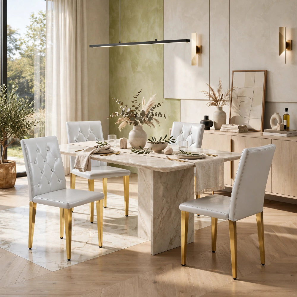 Reeva Dining Chairs with Gold Metal Legs, Set of 4, Gray Faux Leather - BM355107