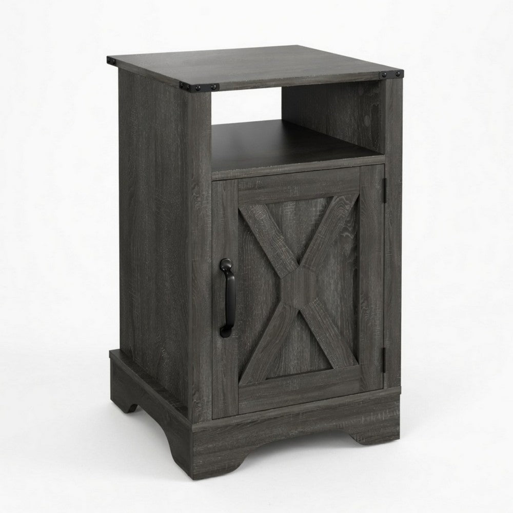 Layla Nightstand, Charging Station, Shelf, and Cabinet, Dark Gray Wood - BM355109