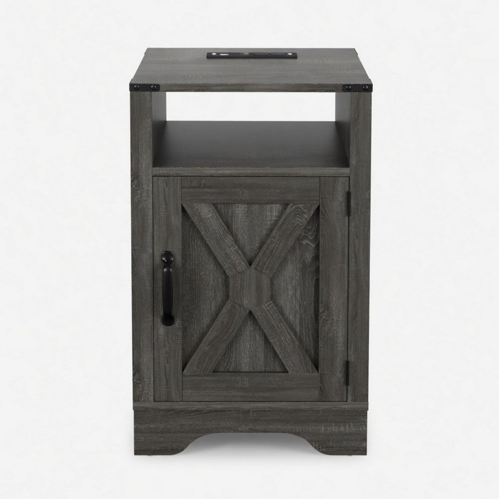 Layla Nightstand, Charging Station, Shelf, and Cabinet, Dark Gray Wood - BM355109
