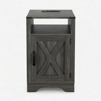 Layla Nightstand, Charging Station, Shelf, and Cabinet, Dark Gray Wood - BM355109