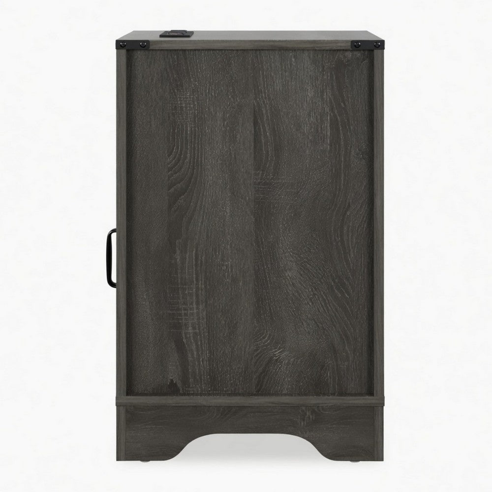 Layla Nightstand, Charging Station, Shelf, and Cabinet, Dark Gray Wood - BM355109