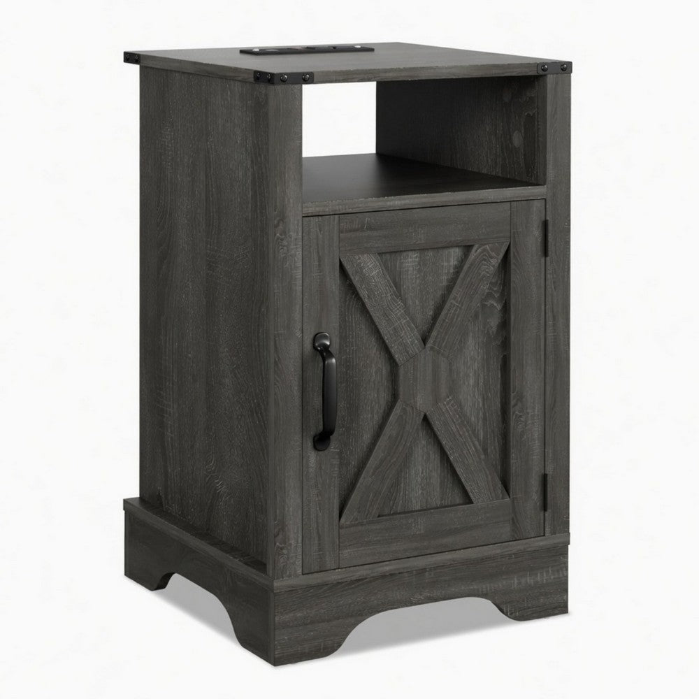 Layla Nightstand, Charging Station, Shelf, and Cabinet, Dark Gray Wood - BM355109