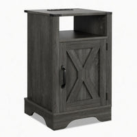 Layla Nightstand, Charging Station, Shelf, and Cabinet, Dark Gray Wood - BM355109