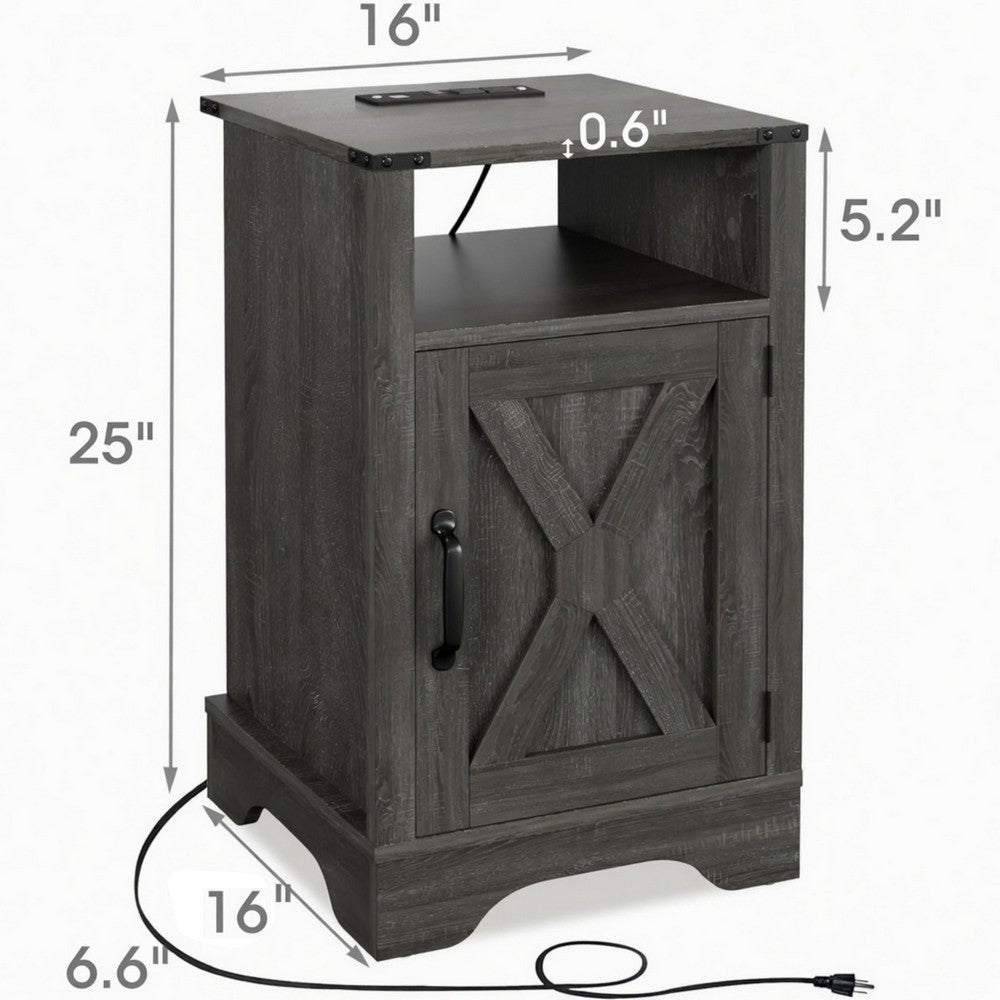 Layla Nightstand, Charging Station, Shelf, and Cabinet, Dark Gray Wood - BM355109