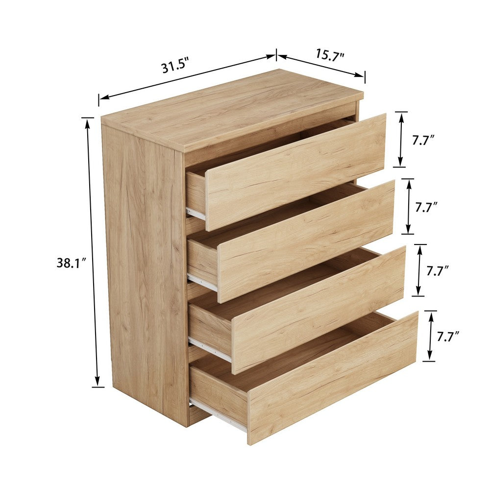 Bambi Handle-Free Tall Dresser Chest with 4 Drawers, Natural Wood - BM355110