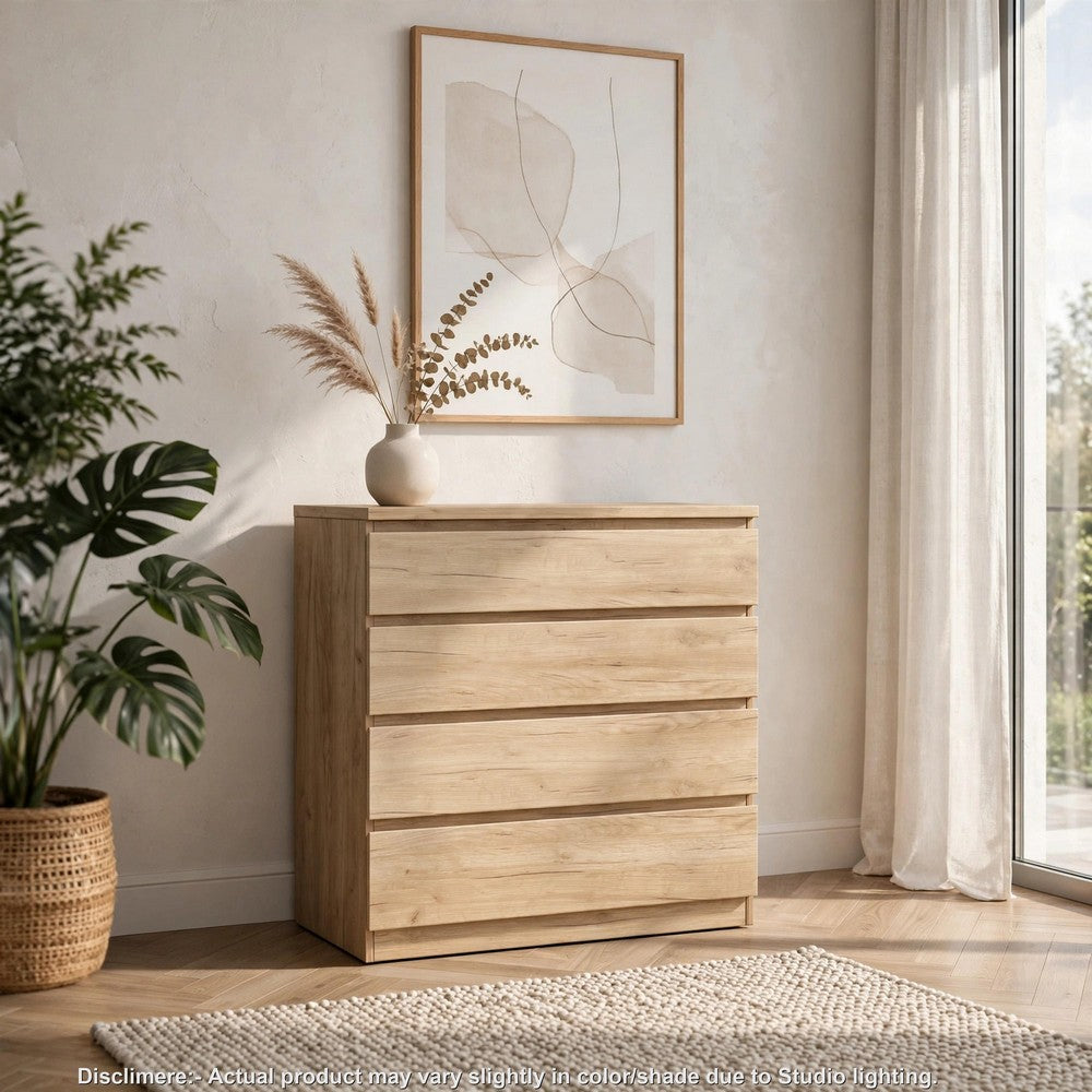 Bambi Handle-Free Tall Dresser Chest with 4 Drawers, Natural Wood - BM355110