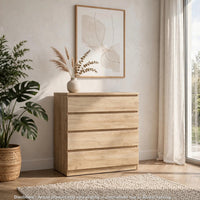 Bambi Handle-Free Tall Dresser Chest with 4 Drawers, Natural Wood - BM355110