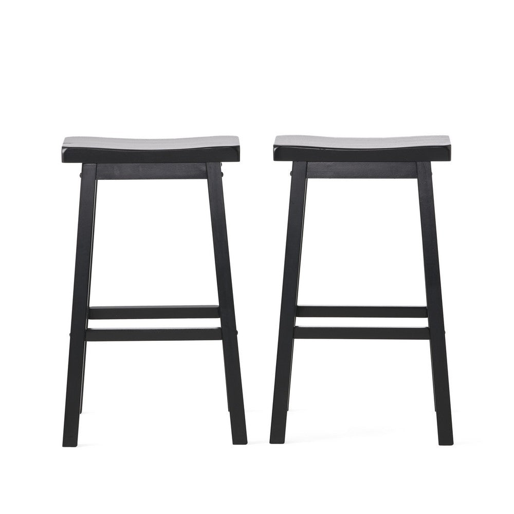 Fuji Backless Saddle Bar Stool, Contoured Seat, Black Wood - BM355111