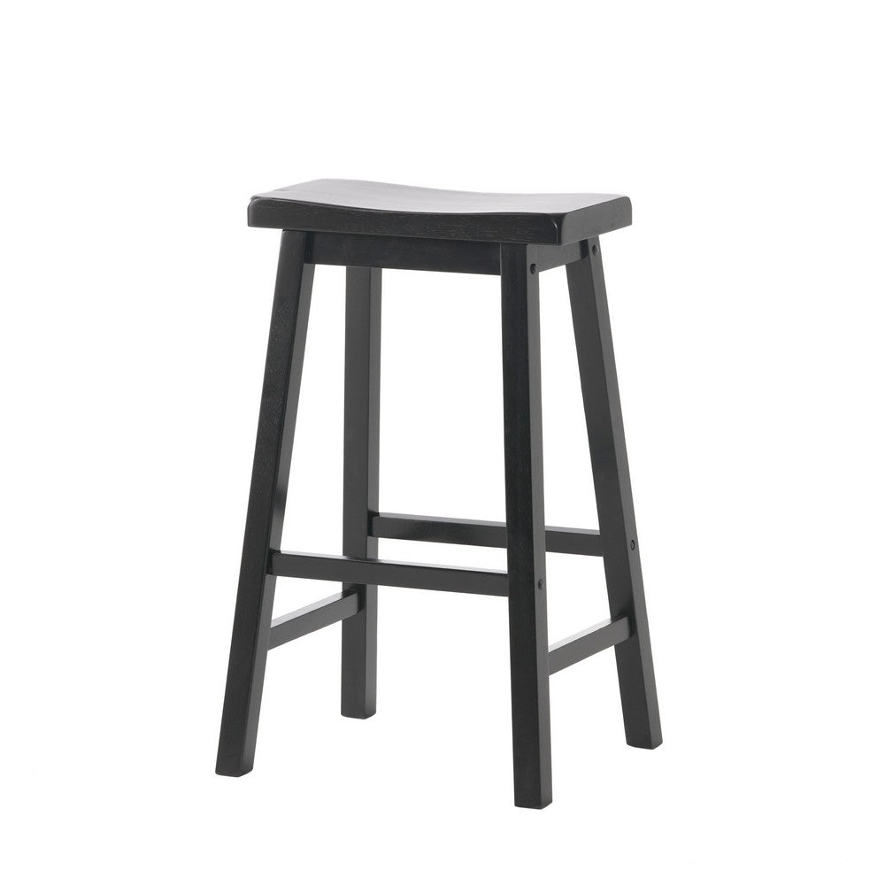 Fuji Backless Saddle Bar Stool, Contoured Seat, Black Wood - BM355111