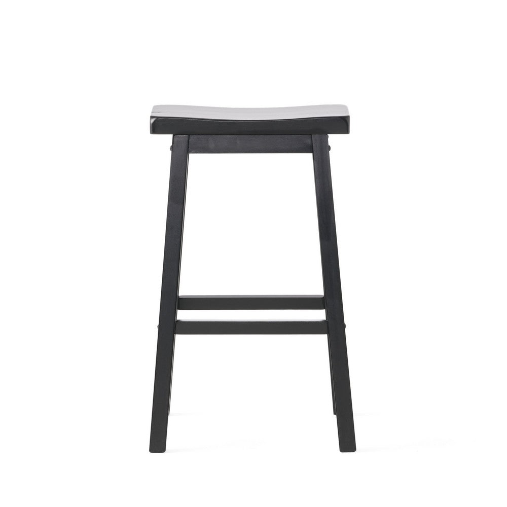 Fuji Backless Saddle Bar Stool, Contoured Seat, Black Wood - BM355111