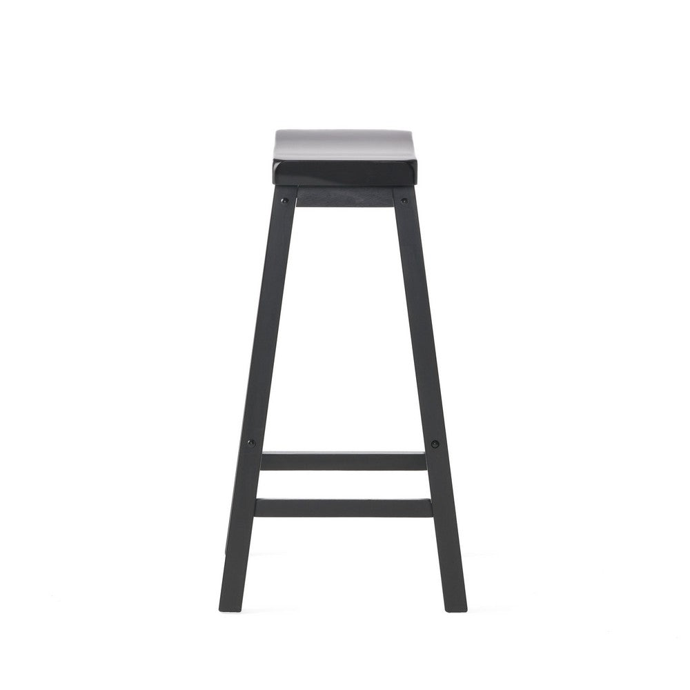 Fuji Backless Saddle Bar Stool, Contoured Seat, Black Wood - BM355111
