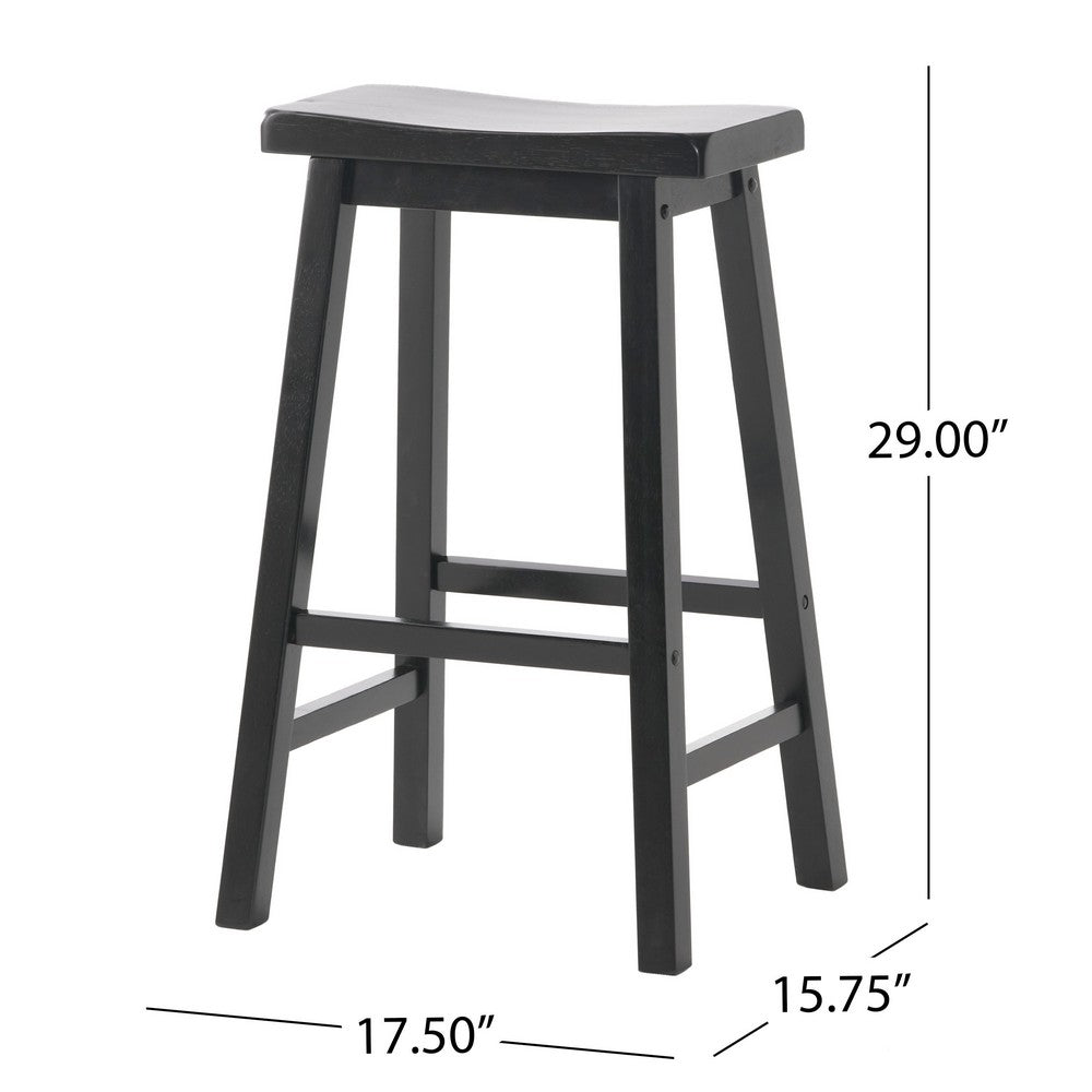 Fuji Backless Saddle Bar Stool, Contoured Seat, Black Wood - BM355111
