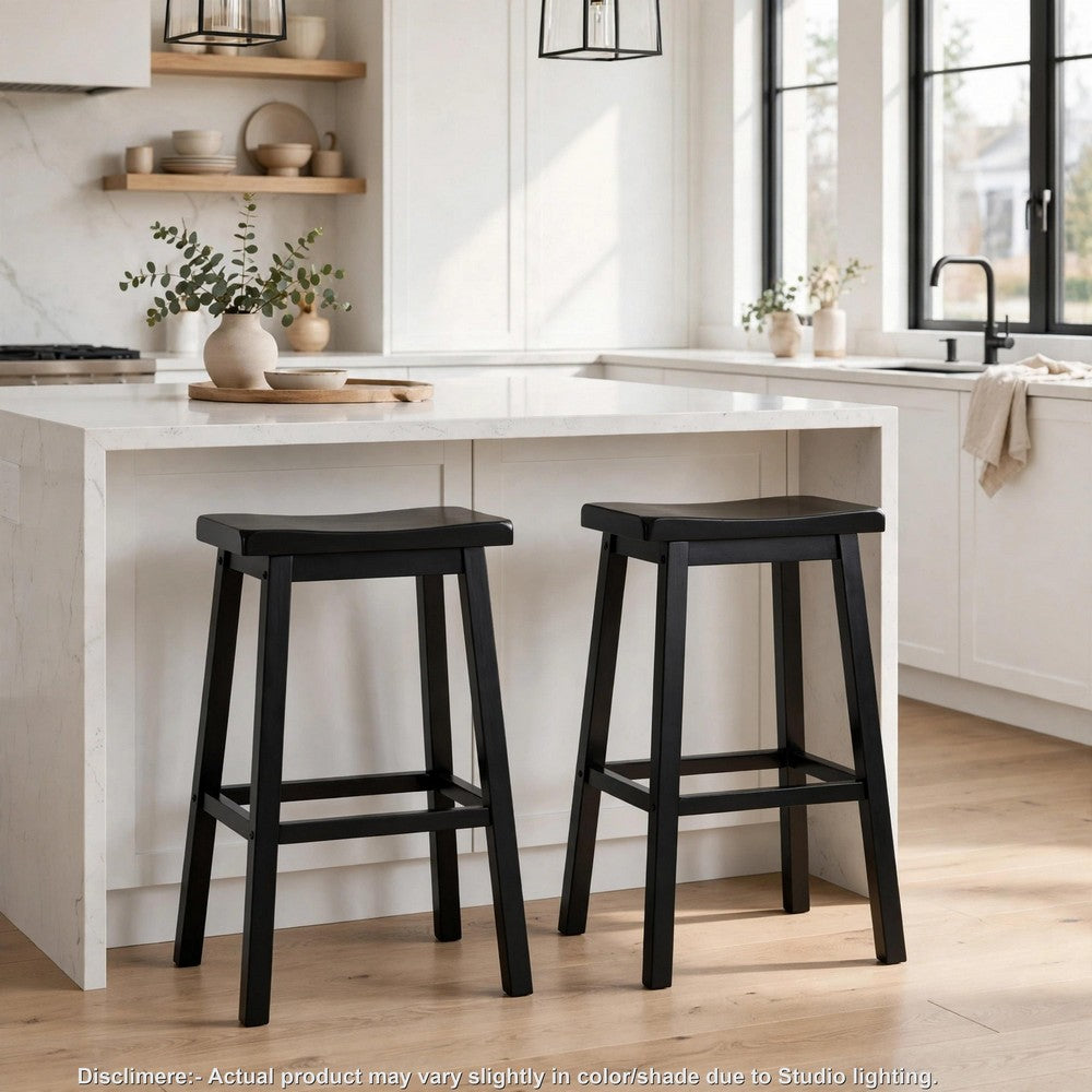 Fuji Backless Saddle Bar Stool, Contoured Seat, Black Wood - BM355111