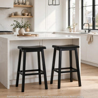 Fuji Backless Saddle Bar Stool, Contoured Seat, Black Wood - BM355111