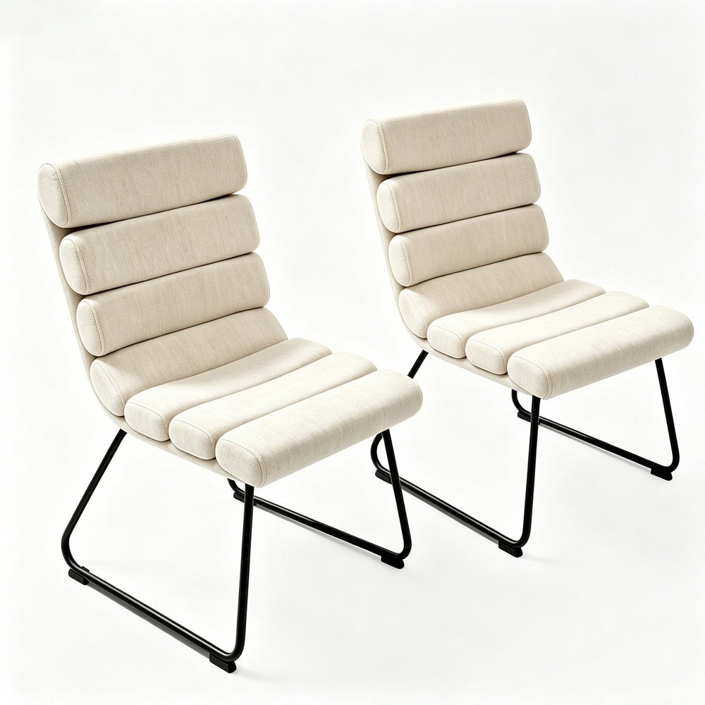 Saina Modern Dining Chairs with Metal Frame, Set of 2, Beige Fabric - BM355112
